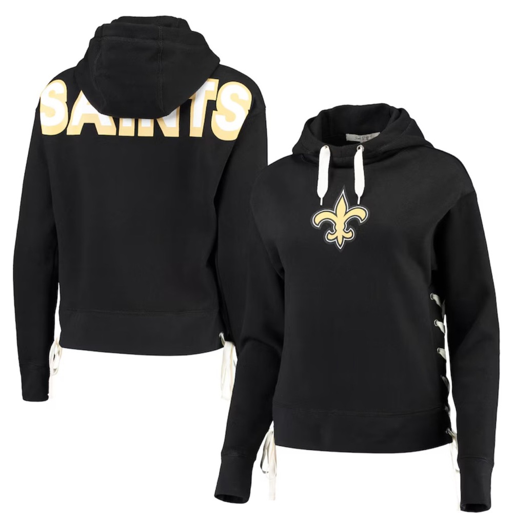 New Orleans Saints Lace-Up Side Black Pullover Hoodie Junk Food Size Large NFL - Picture 3 of 11